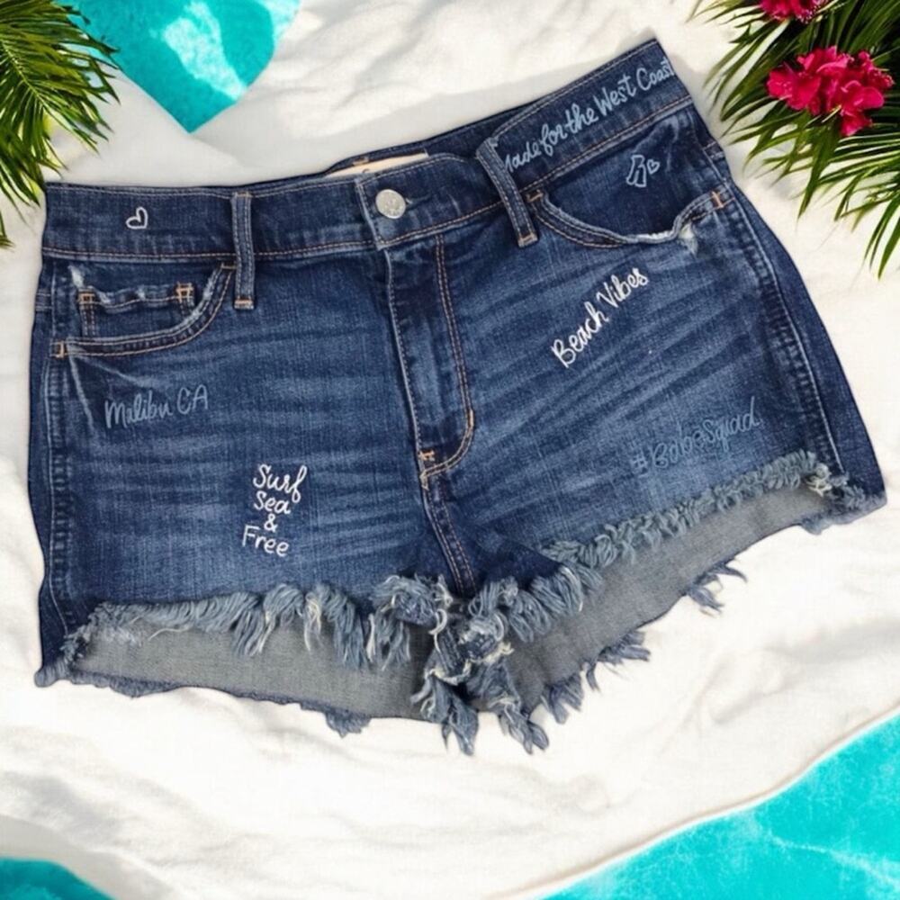 Hollister Embroidered Malibu CA Shorts high Rise Size 0 Size W 24